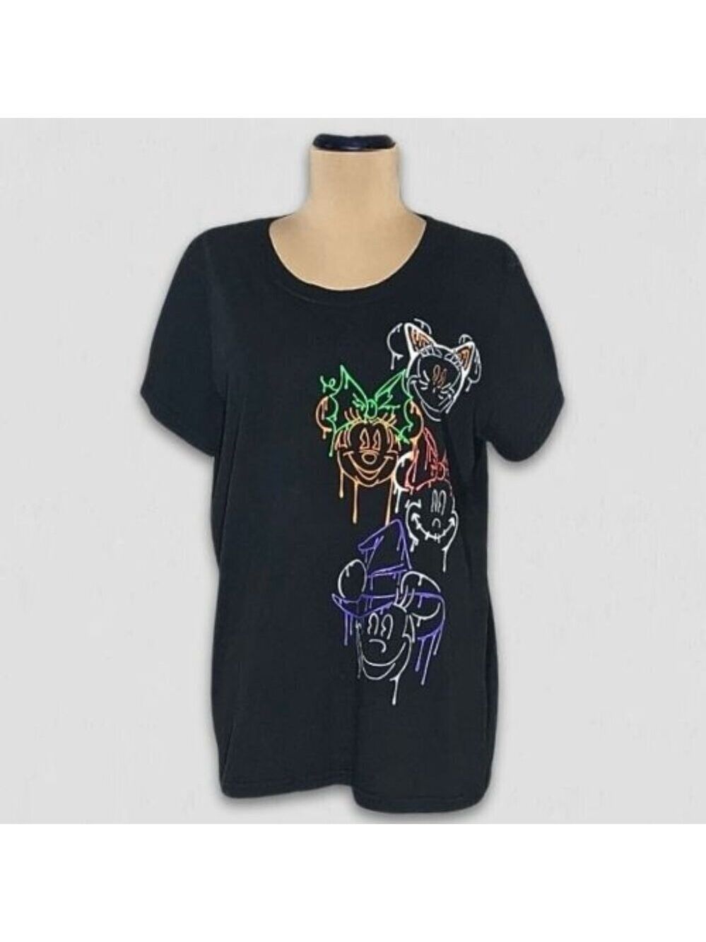 Disney Graphic T-Shirt Puff Print Mickey Minnie Multicolor Large